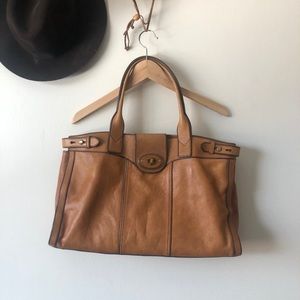 Authentic Fossil Tan Leather Weekender Tote